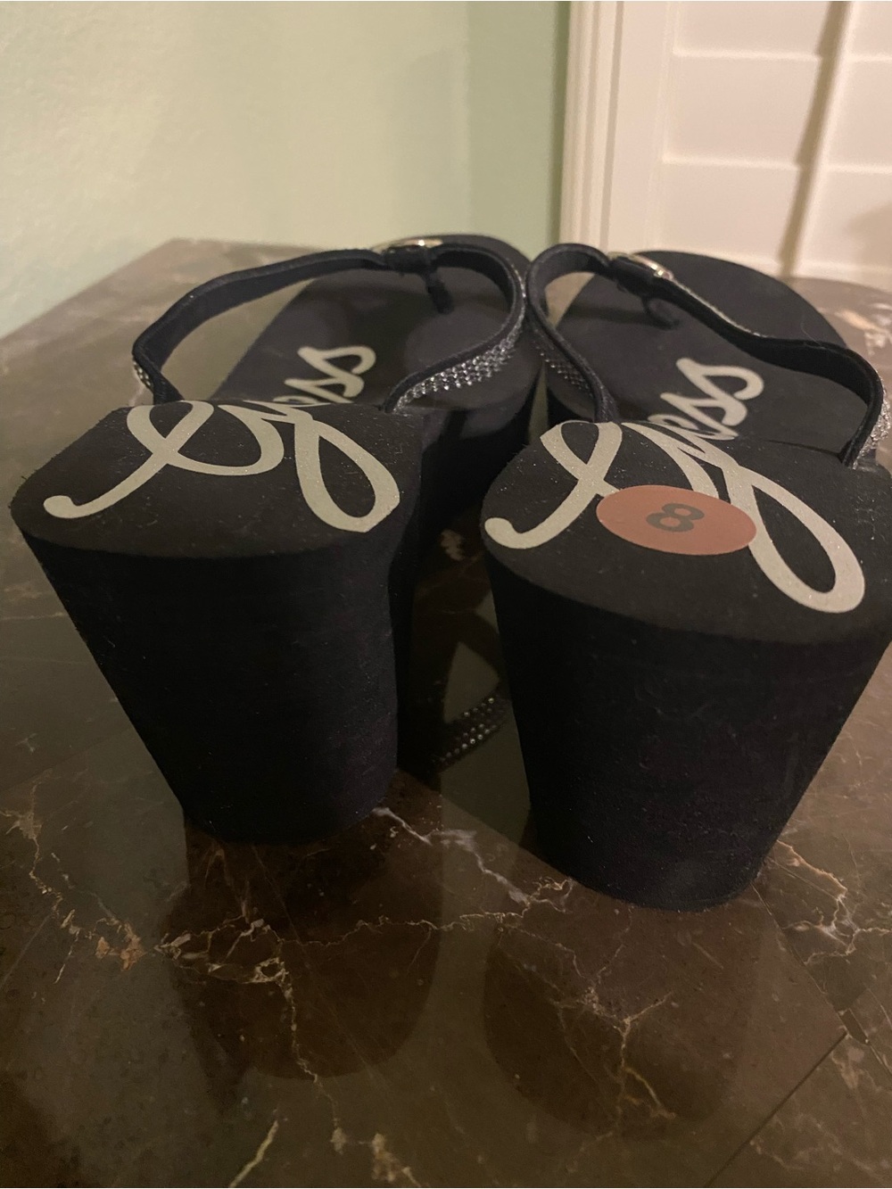 Black Embellished Platform Flip Flops - Women - Picture 5 of 8